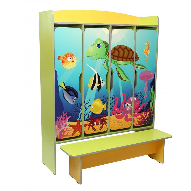 Шафа 4-дверна з фотодруком "Підводний світ", корпус, полиці, лава та дверцятаз ламінованої ДСП (ТОВ ‘’АЛМАНТ’’), 1240х350х1610 мм.